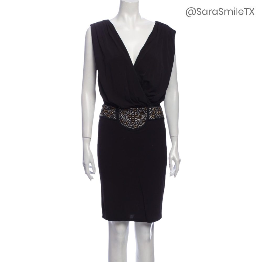 HAUTE HIPPIE Black Draped Crisscross Metal Grommet Mini Dress